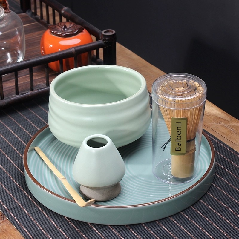 抹茶碗日式汝窯天青陶瓷茶具套裝茶筅竹子抹茶刷百本立宋代點茶道|茶道