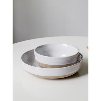 目外北歐陶瓷淺口碗家用簡約灰白色沙拉圓碗時尚小眾螺紋面碗餐廳