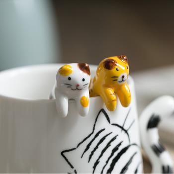 萌貓可愛掛勺 手繪釉下彩 攪拌勺卡通陶瓷調羹勺子兒童咖啡勺動物