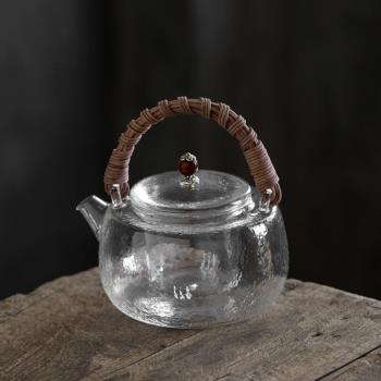 天然藤編玻璃提梁壺耐熱玻璃復古煮茶壺帶內膽泡茶器電陶爐燒水壺
