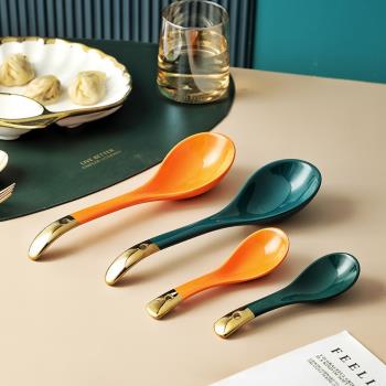 金邊陶瓷小勺子家用大湯勺長柄大號調羹創意可愛喝湯勺商用餐廳