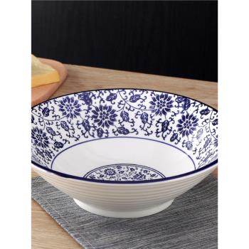 青花瓷湯碗拉麵碗陶瓷斗笠碗中式防燙泡麵碗大碗釉下彩餐具家商用