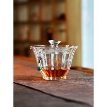日式耐熱玻璃加厚大號手抓蓋碗創意個性自帶過濾泡茶碗功夫茶濾茶