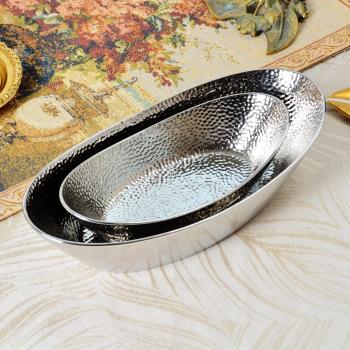 銀色北歐風格簡約風格家居電鍍陶瓷餐盤船型盤深盤魚盤美食盤瑕疵