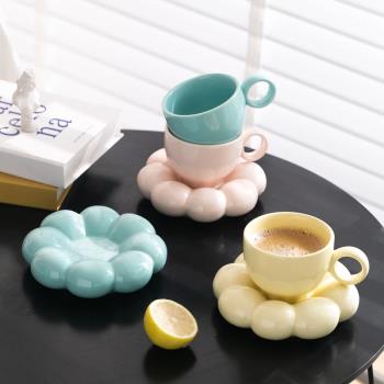 花朵陶瓷ins杯碟可愛 早餐咖啡杯 馬克杯韓式網紅創意色釉下彩