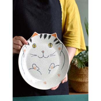 手繪釉下彩貓咪系列餐具陶瓷盤子美食拍照道具軟萌治愈系日式餐具