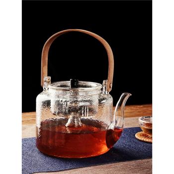 日式耐熱錘紋玻璃提梁壺大容量加厚煮茶器家用手工蒸泡茶壺高硼硅