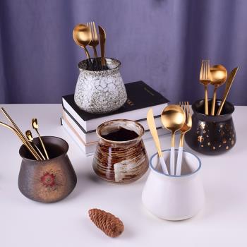 日式餐具復古陶瓷筷子筒家用收納筒創意廚房勺桶筷簍單個筷籠筷架