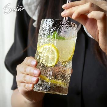 日式錘紋厚底創意冷飲家用玻璃杯