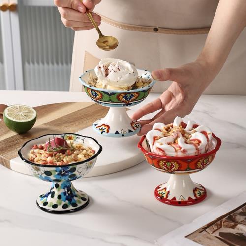 外貿出口陶瓷冰淇淋碗甜品點心碗家用烘焙酸奶牛奶杯高腳冰激凌杯