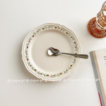 韓國ins風藤條花法式浮雕餐盤碟子陶瓷甜品水果盤復古vintage餐具