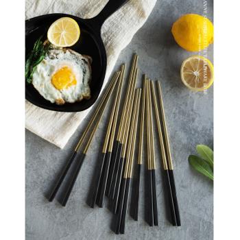 不銹鋼黑金筷子 食具 韓式筷子 北歐西餐餐具高檔
