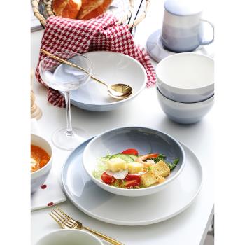 北歐陶瓷碗盤家用網紅ins風餐具盤子湯碗碟套裝米飯碗水果沙拉碗