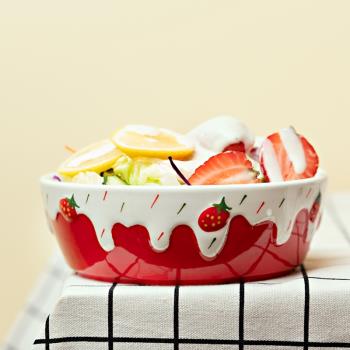 可愛草莓水果沙拉碗 少女心創意碟日式家用烤碗陶瓷餐具套裝盤子
