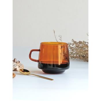 日式復古琥珀色透明耐熱玻璃創意馬克杯茶杯簡約帶把手咖啡水杯子