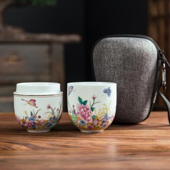 陶瓷茶杯白瓷茶碗過濾快客杯組合帶蓋旅行精致茶具個性品茗杯禮盒