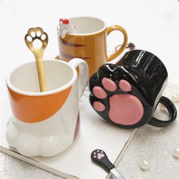 圻諾家日本軟萌可愛立體貓爪馬克杯小貓肉墊咖啡杯早餐牛奶杯瑕疵