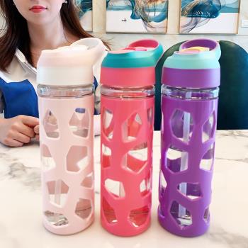 韓版高顏值玻璃杯子孕產婦簡約清新森系成年人大容量帶吸管水杯女