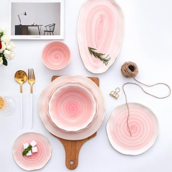 歐式金邊陶瓷餐具日式盤子創意西餐盤牛排盤家用菜盤湯碗飯碗碟子