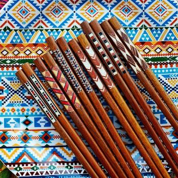 埃蘭迪爾墨西哥異域風情原木筷特諾奇卡幾何圖形家用天然筷子