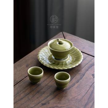 草綠釉福祿蓋碗品茗杯｜葫蘆三才泡茶碗小茶杯陶瓷家用功夫茶具