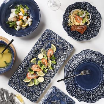 法式巴洛克浮雕盤復古西餐牛排盤子陶瓷餐具湯碗水果沙拉碗盤套裝