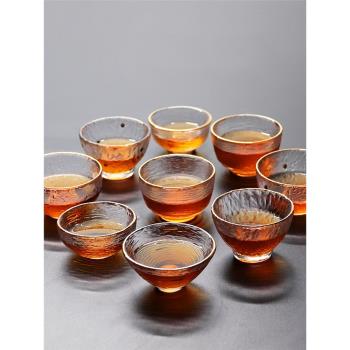 日式錘紋玻璃品茗杯描金水晶透明耐熱禪心茶杯功夫茶具個人小茶杯