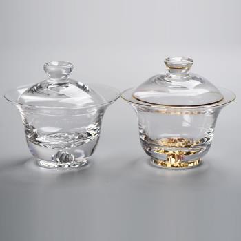 水晶玻璃描金蓋碗富士山茶杯單杯三才蓋碗耐熱泡茶碗金山蓋碗茶具