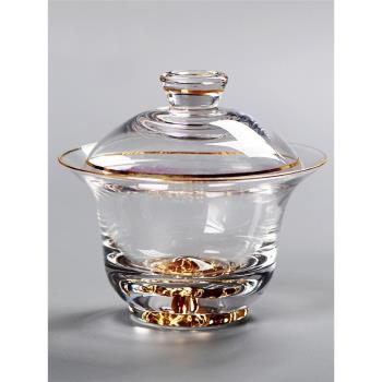 金山水晶玻璃蓋碗描金茶杯創意富士山泡茶器銀山耐熱玻璃茶具套裝