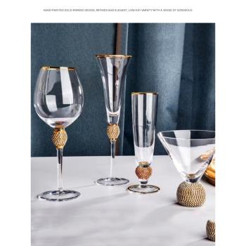 創意鑲鉆金邊高腳杯紅酒杯水晶玻璃甜品杯水晶香檳杯餐桌展廳裝飾
