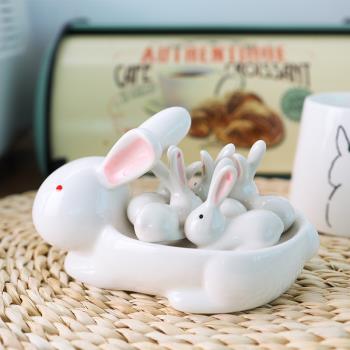日式創意兔子陶瓷筷托家用可愛兔子陶瓷筷架筷子托筷枕筆架餐具架