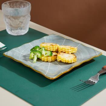 禮韻華彩日式花邊陶瓷方盤釉下不規則壽司盤網紅創意盤子餐具木紋