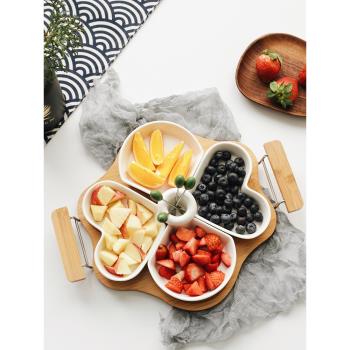 陶瓷水果拼盤現代客廳日式水果盤甜點盤干果盤點心盤分格小吃盤