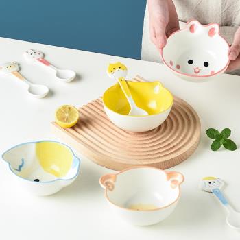 釉下彩卡通造型陶瓷兒童碗小碗耐高溫碗家用動物形狀碗可愛的飯碗
