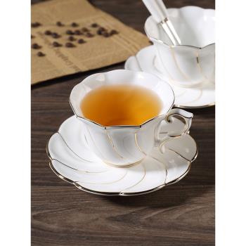 歐式骨瓷咖啡杯 高檔陶瓷下午花茶杯具套裝 簡約金邊咖啡杯碟