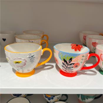 出口歐美 手繪繁花陶瓷馬克杯 大容量早餐牛奶杯下午茶咖啡杯水杯