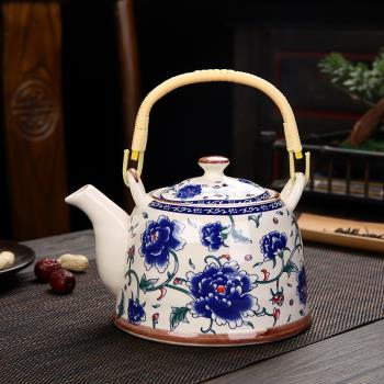 家用陶瓷提梁壺懷舊復古中式泡茶壺冷開水壺功夫茶壺花茶壺帶過濾