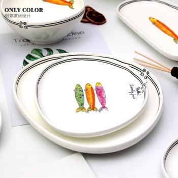家用創意陶瓷精致小餐具網紅盤碗碟套裝飯碗菜盤面碗簡約個性盤碗