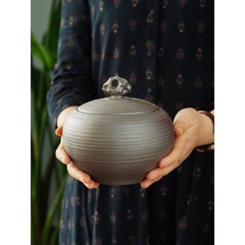 家用粗陶茶葉罐陶瓷復古茶倉無釉大號日式手作原礦茶罐普洱醒茶罐