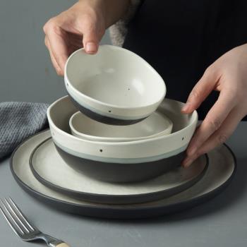 瑕疵陶瓷西餐盤子牛排盤平盤菜盤蛋糕點心早餐盤北歐麻點水墨白盤