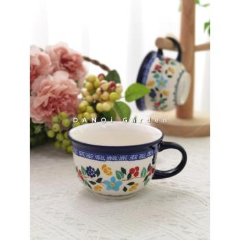 DANQi Garden 波蘭彩馬克杯手繪釉下彩咖啡杯陶瓷水杯牛奶杯子