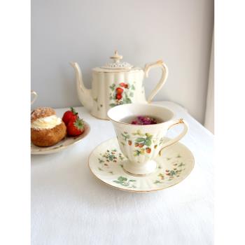 草莓金邊陶瓷咖啡杯碟套裝歐式精致咖啡杯英式下午茶杯子