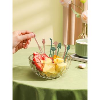 一次性水果叉可愛創意客廳家用水果簽果插安全透明塑料高級感叉子