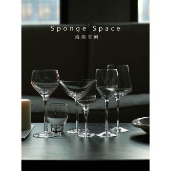 SpongeSpace歐式復古高腳杯套裝勃艮第葡萄酒杯水晶玻璃杯ins風