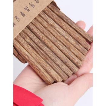 雞翅木筷子套裝10雙無漆無蠟家用快子木質紅檀筷原木防潮防霉筷筷