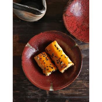 日本原裝進口 手工紅柚高臺 陶制復古風高端茶點小碟 日式果盤平