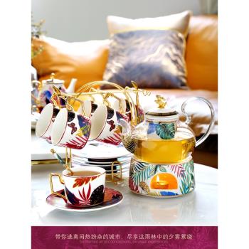 輕奢北歐下午茶花果茶具套裝歐式陶瓷茶杯子家用水果玻璃花茶壺
