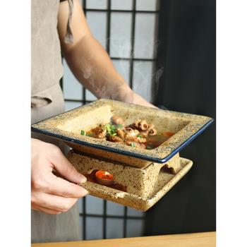 日式干鍋蠟燭加熱爐保溫菜盤子鍋家用酒店餐具創意湯盤陶瓷明火爐