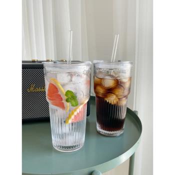 玻璃杯大容量水果茶吸管杯ins家用夏女加厚喝水杯子飲料果汁杯