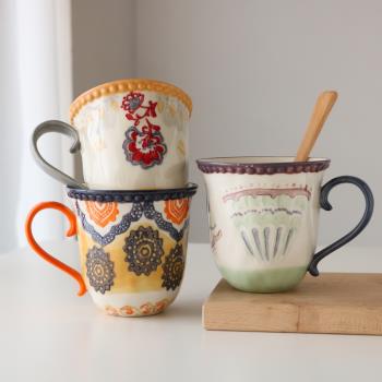 W1962出口歐美陶瓷波西米亞風異域風釉下彩手捏不規則馬克杯水杯